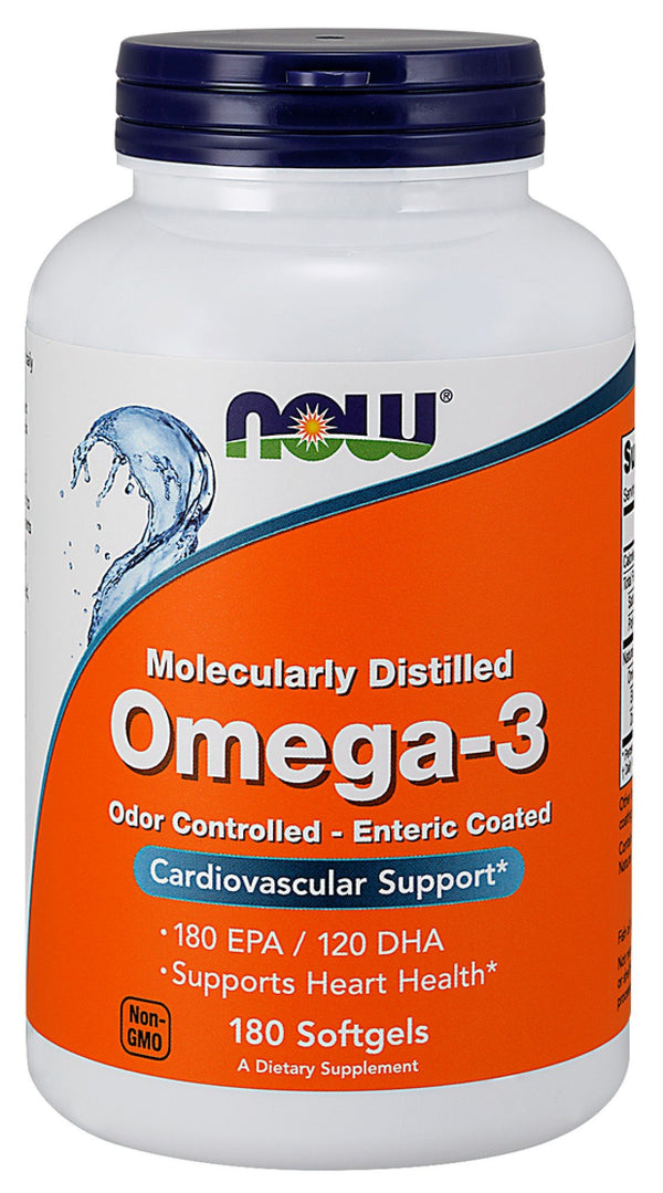 NOW Supplements, Omega-3 180 EPA / 120 DHA, Enteric Coated, Cardiovascular  Support* 180 Softgels