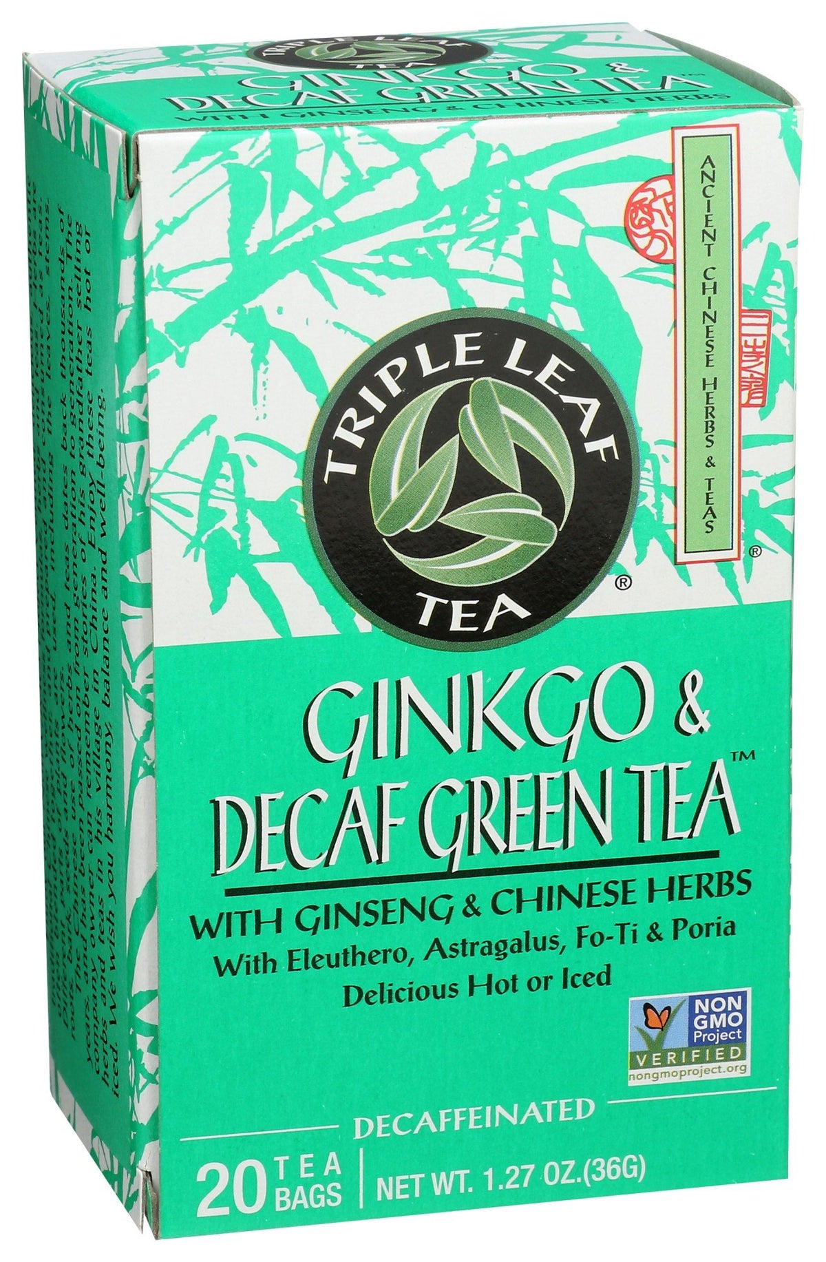 Triple Leaf Tea Green Tea-No Caffeine With Ginkgo &amp; Chinese Herbs 20 Bag