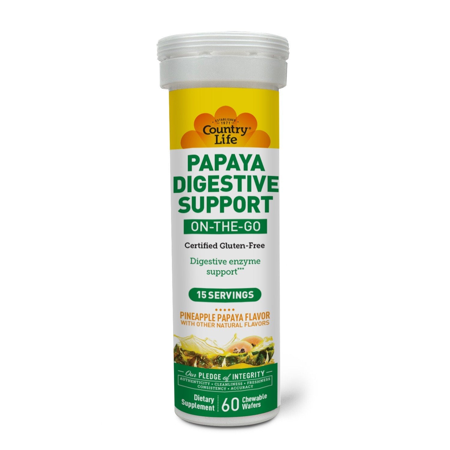 Country Life Chewable Papaya Digestive Enzyme  Pineapple Papaya Flavor  On-The-Go Digestive Support with Papain, Protease & Amylase 8 Tubes