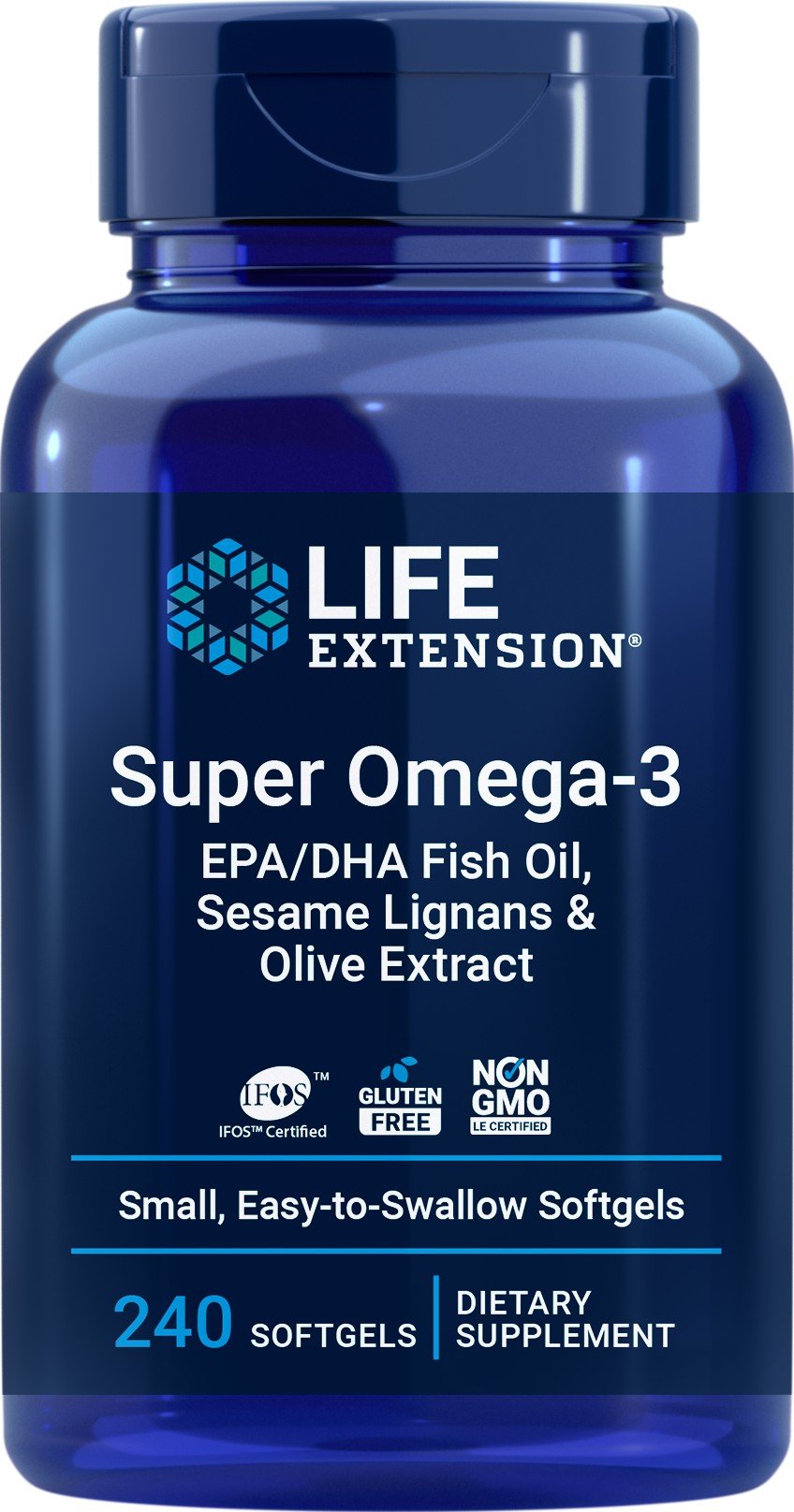 Life Extension Super Omega-3 EPA/DHA Fish Oil, Sesame Lignans &amp; Olive Oil Extract 240 Softgel