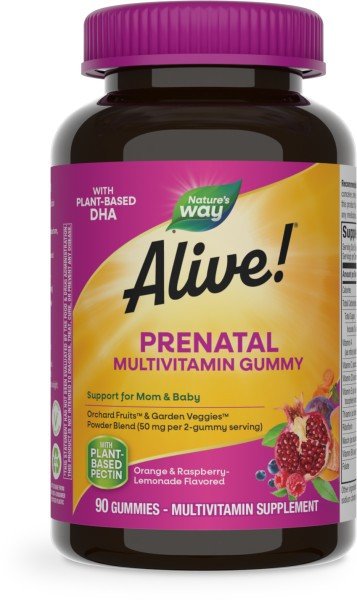 Nature&#39;s Way Alive! Prenatal Multi-Vitamin w/ Plant DHA Gummies 90 Gummy