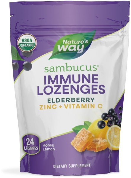 Nature's Way Sambucus Honey Lemon Flavored Zinc 24 Lozenge