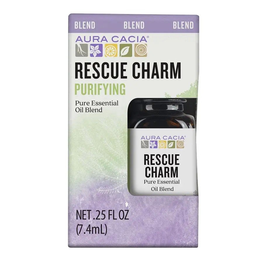 Aura Cacia Rescue Charm Essential Oil Blend 0.25 fl oz Box