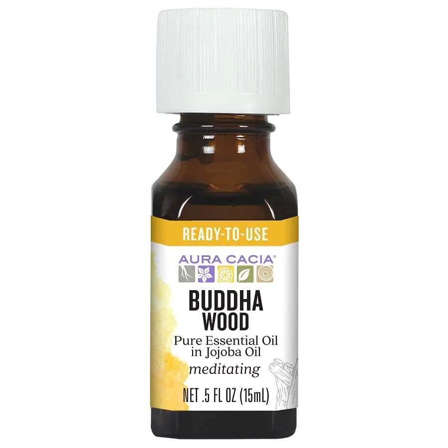 Aura Cacia Buddha Wood Essential Oil in Jojoba Oil 0.5 fl oz Liquid