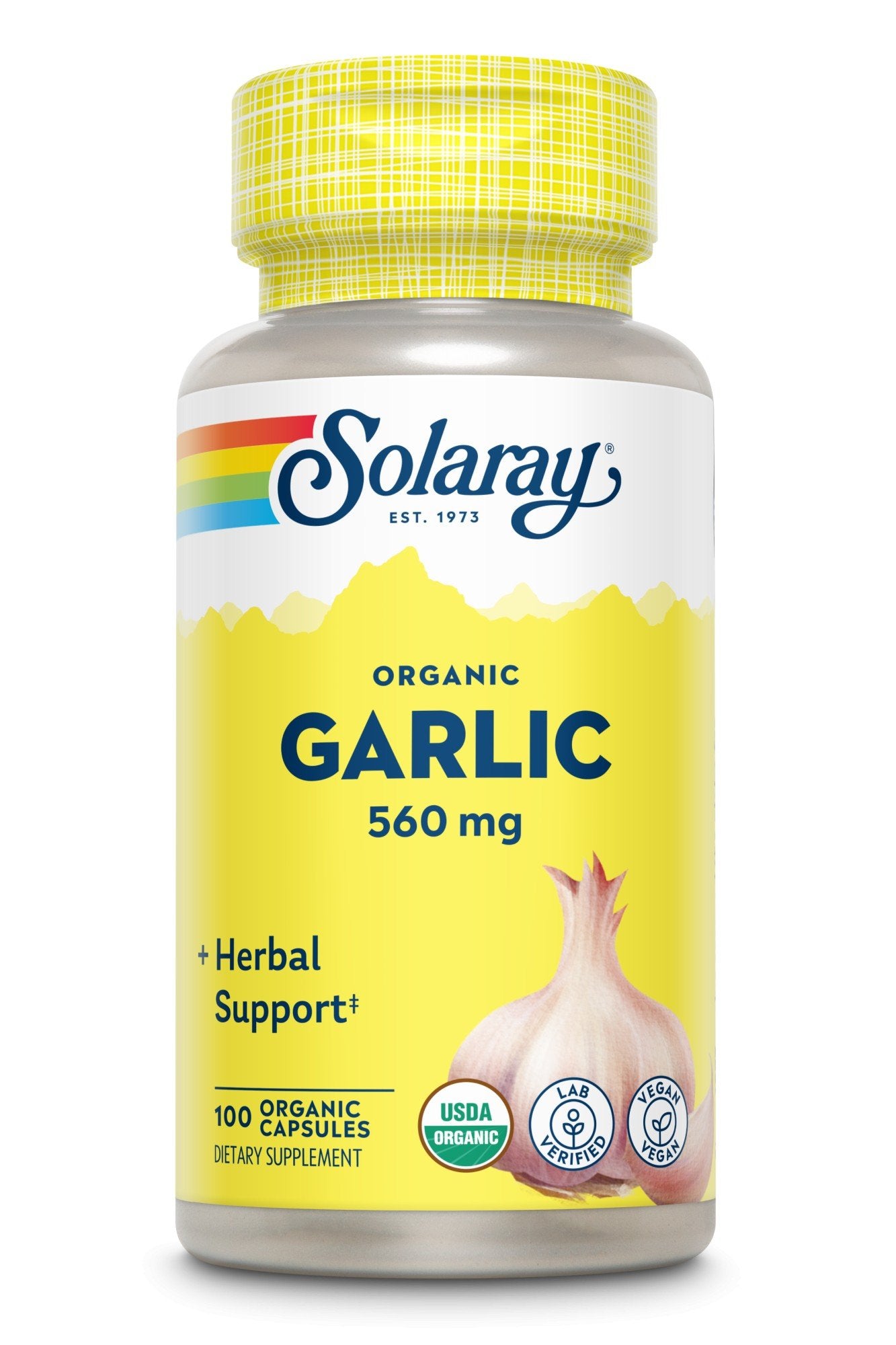 Solaray Organic Garlic-+ Herbal Support-560 mg 100 Capsules