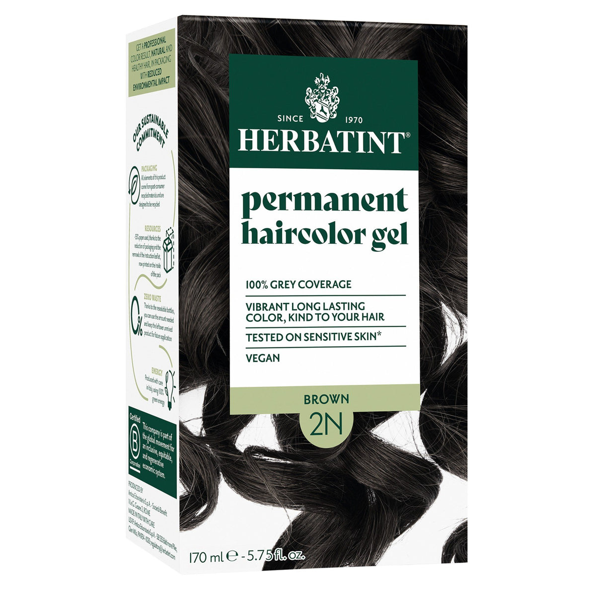 Herbatint 2N-Brown-Permanent Hair Color Gel 5.75 fl oz Liquid