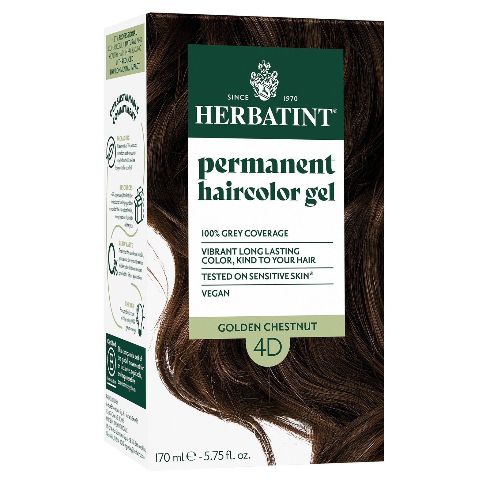Herbatint 4D-Golden Chestnut-Permanent Hair Color Gel 5.75 fl oz Liquid