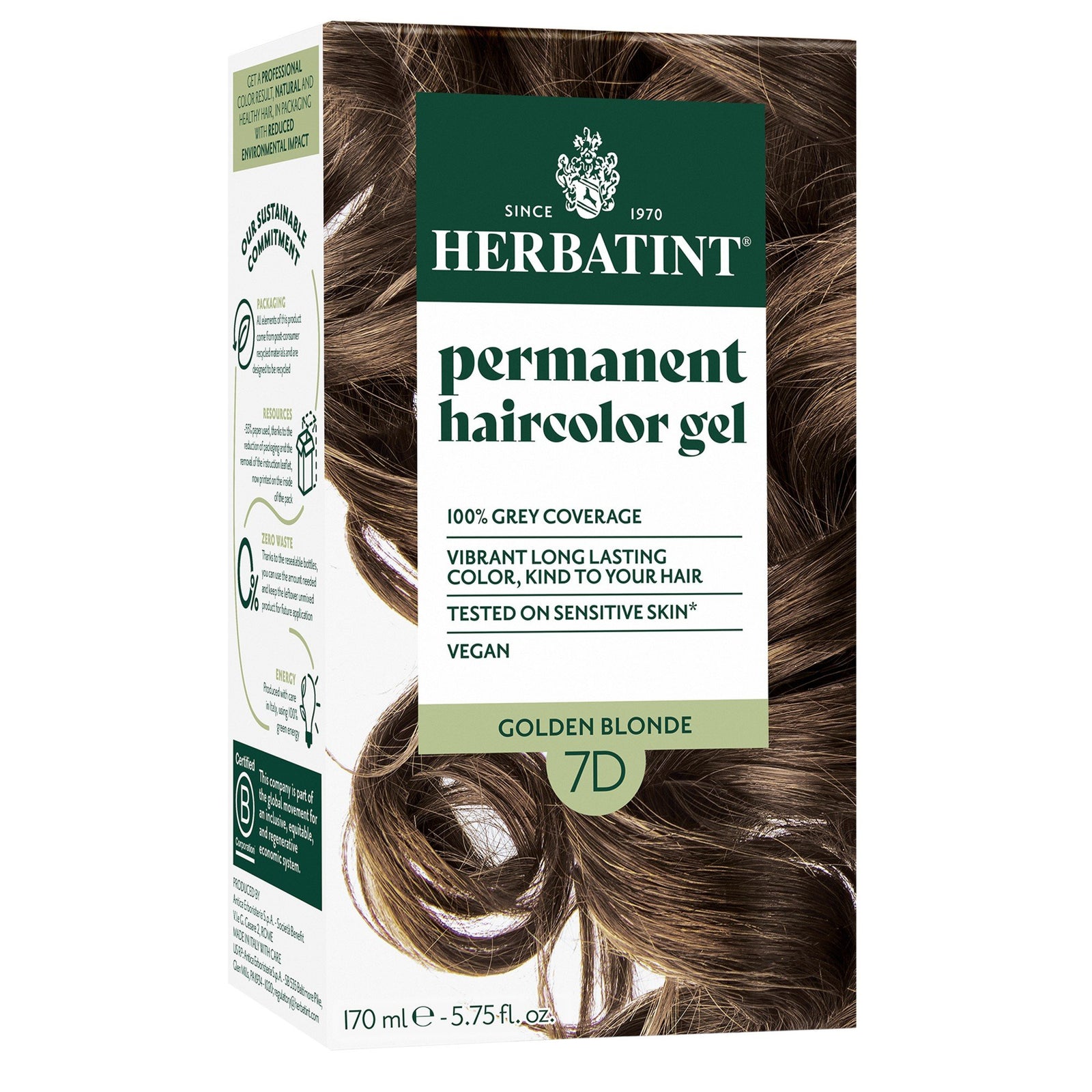 Herbatint 7D-Golden Blonde-Permanent Hair Color Gel 5.75 fl oz Liquid