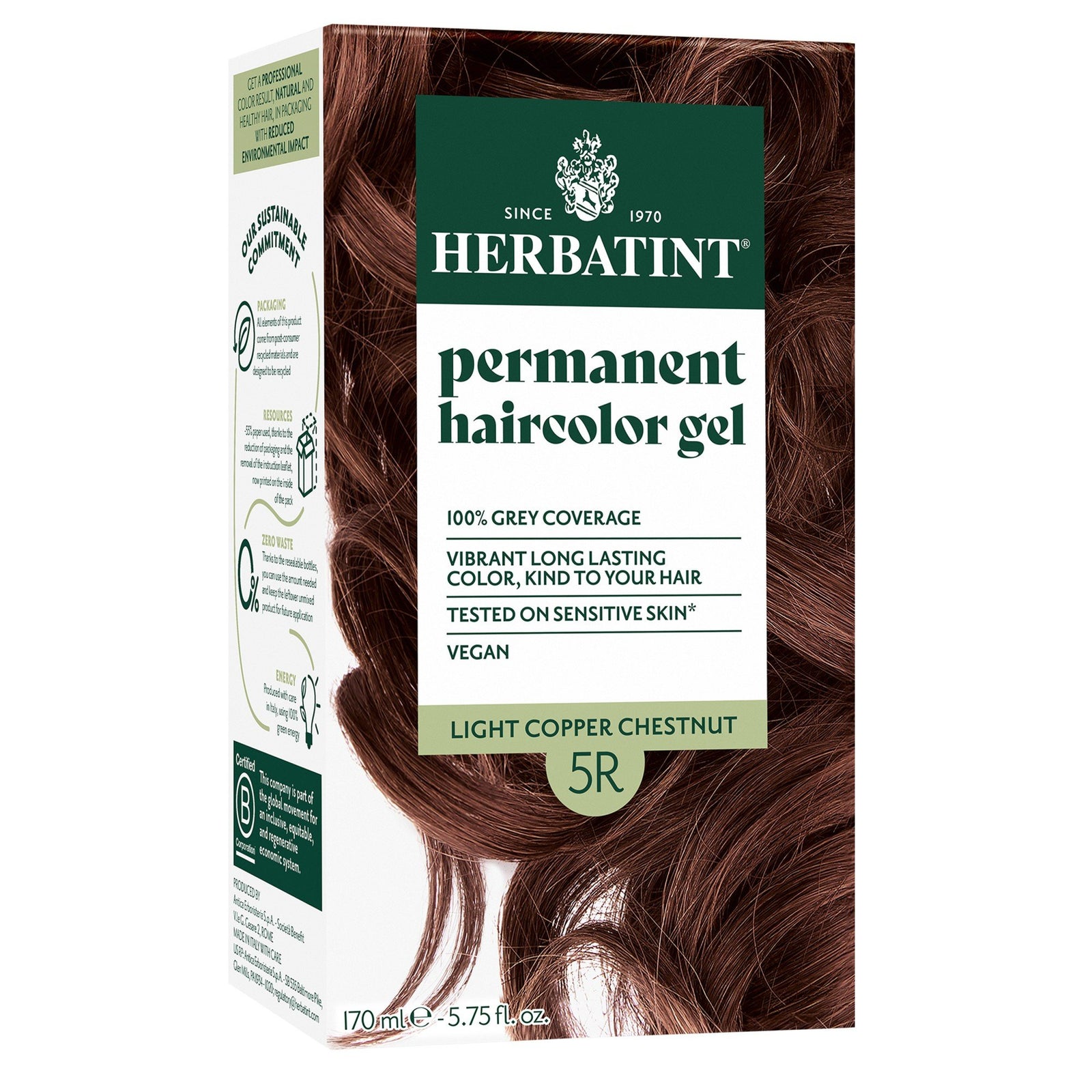 Herbatint 5R-Light Copper Chestnut-Permanent Hair Color Gel 5.75 fl oz Liquid