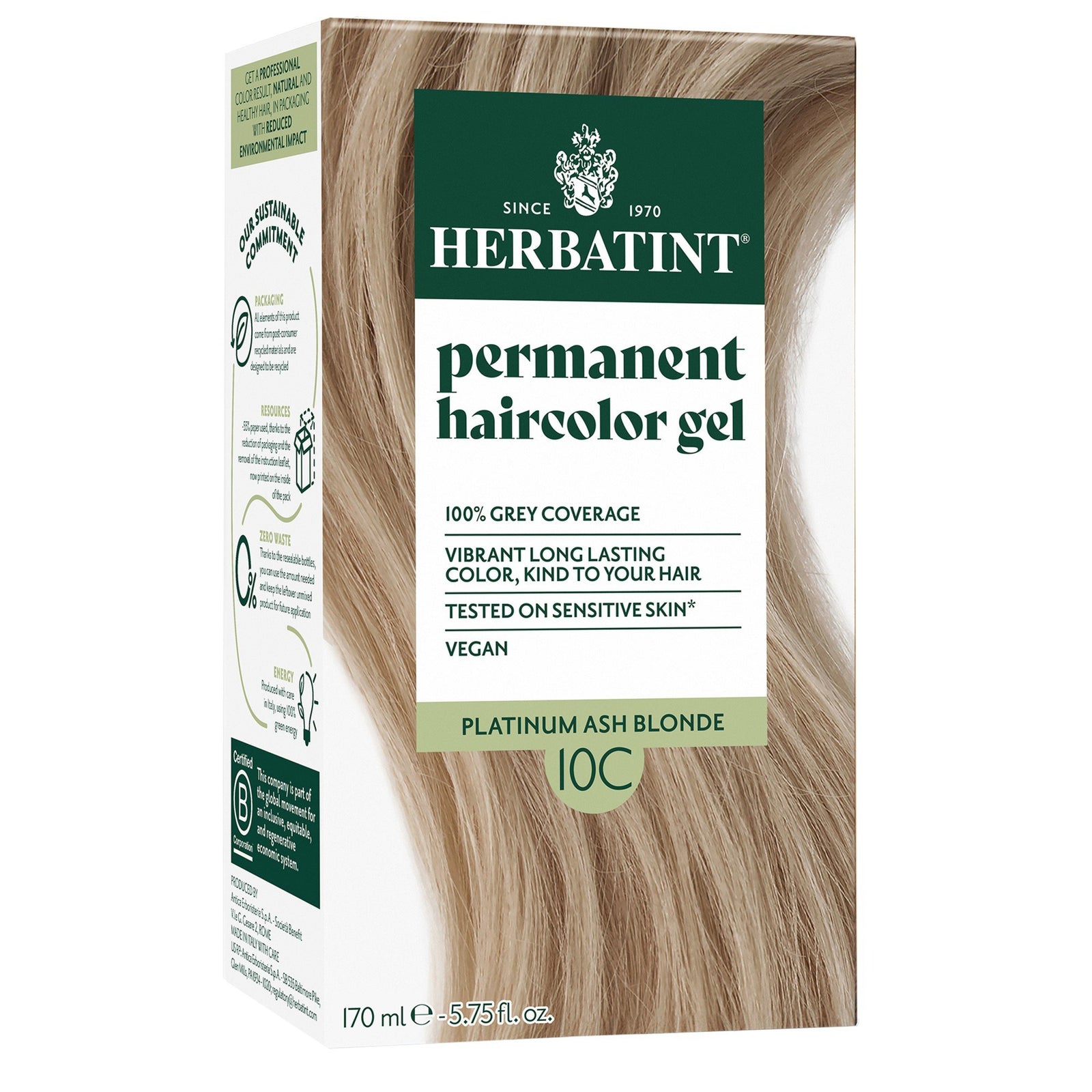 Herbatint 10C-Swedish Blonde-Permanent Hair Color Gel 5.75 fl. oz. Liquid