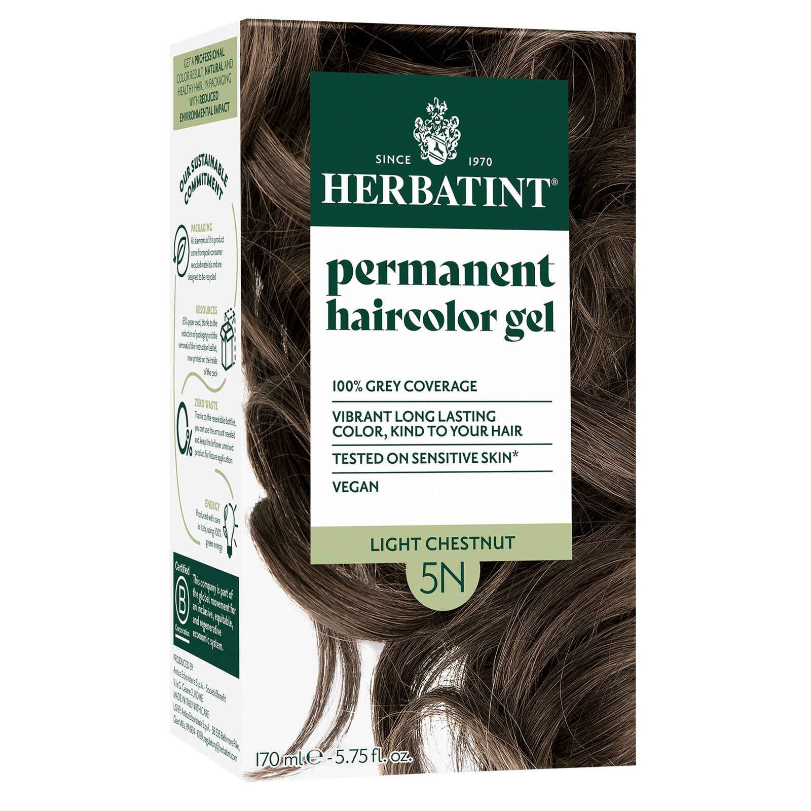 Herbatint 5N-Light Chestnut-Permanent Hair Color Gel 5.75 fl oz Liquid