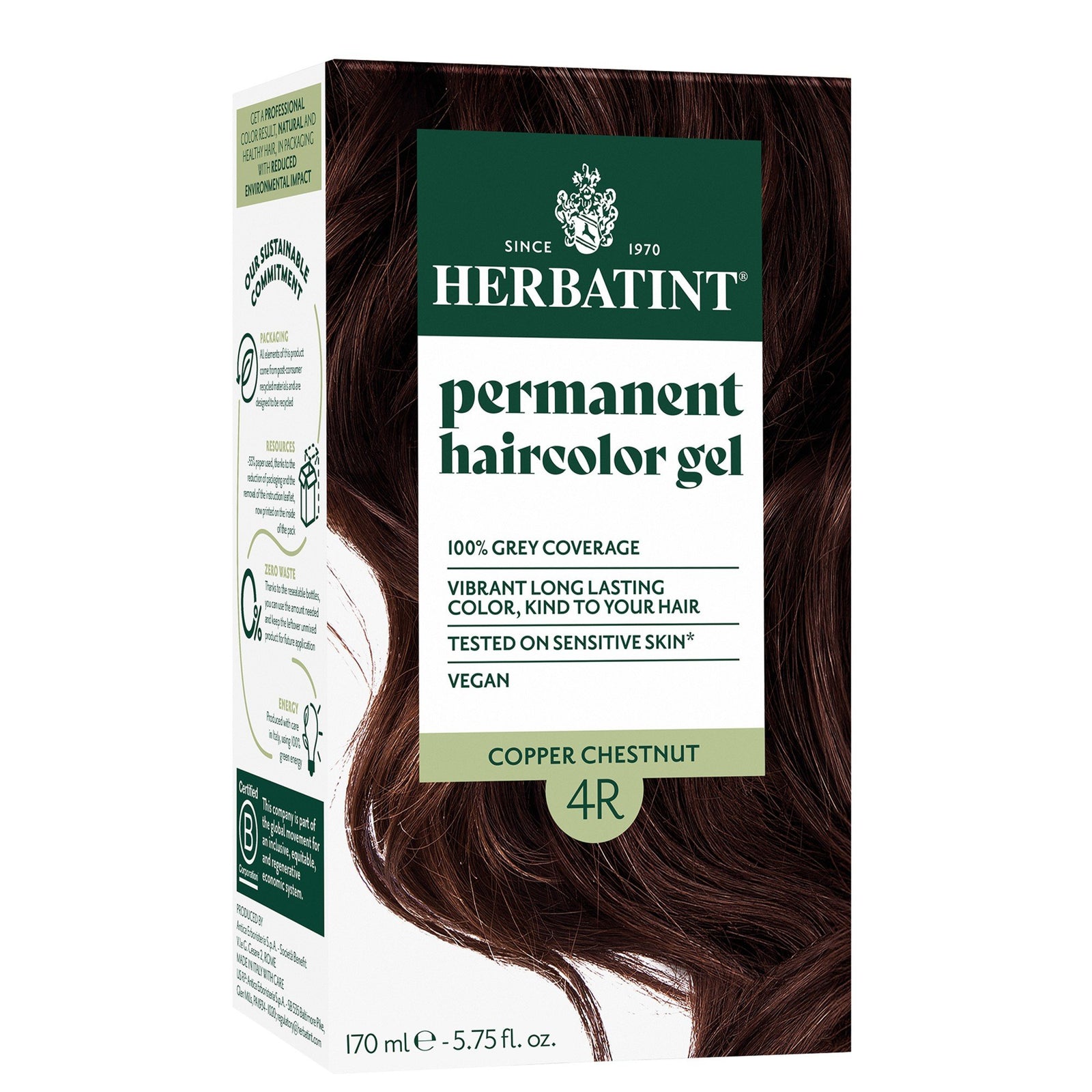 Herbatint 4R-Copper Chestnut-Permanent Hair Color Gel 5.75 fl oz Liquid