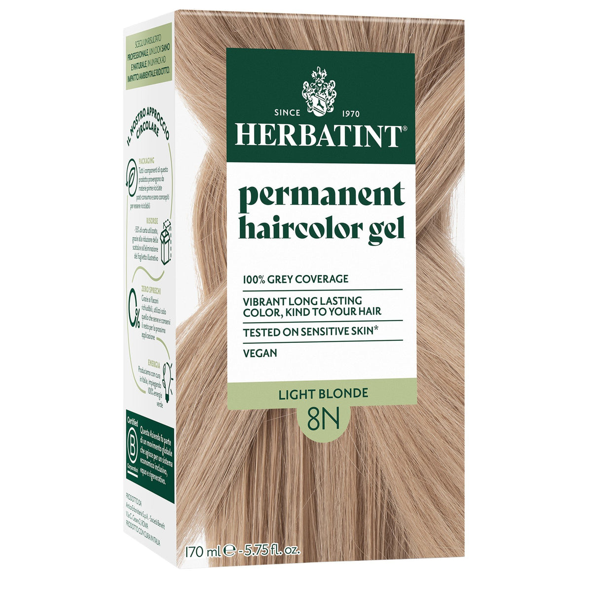 Herbatint 8N-Light Blonde-Permanent Hair Color Gel 5.75 fl oz Liquid
