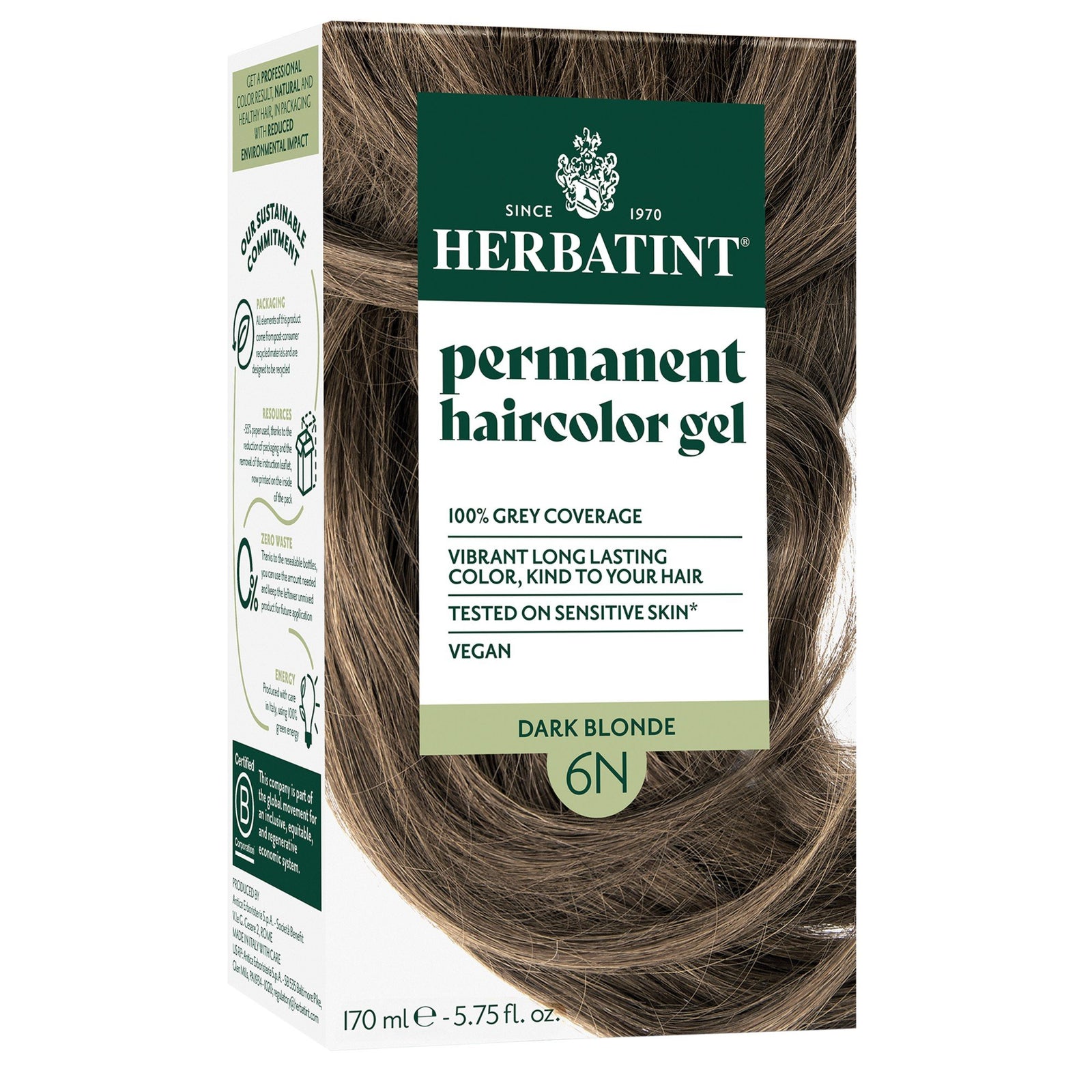 Herbatint 6N-Dark Blonde-Permanent Hair Color Gel 5.75 fl oz Liquid