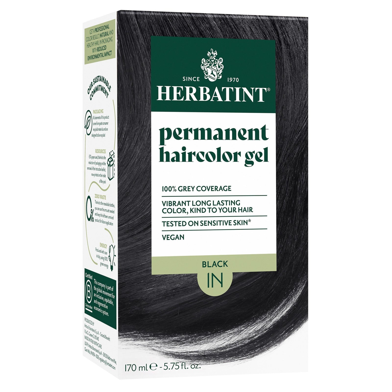Herbatint 1N-Black-Permanent Hair Color Gel 5.75 fl oz Liquid