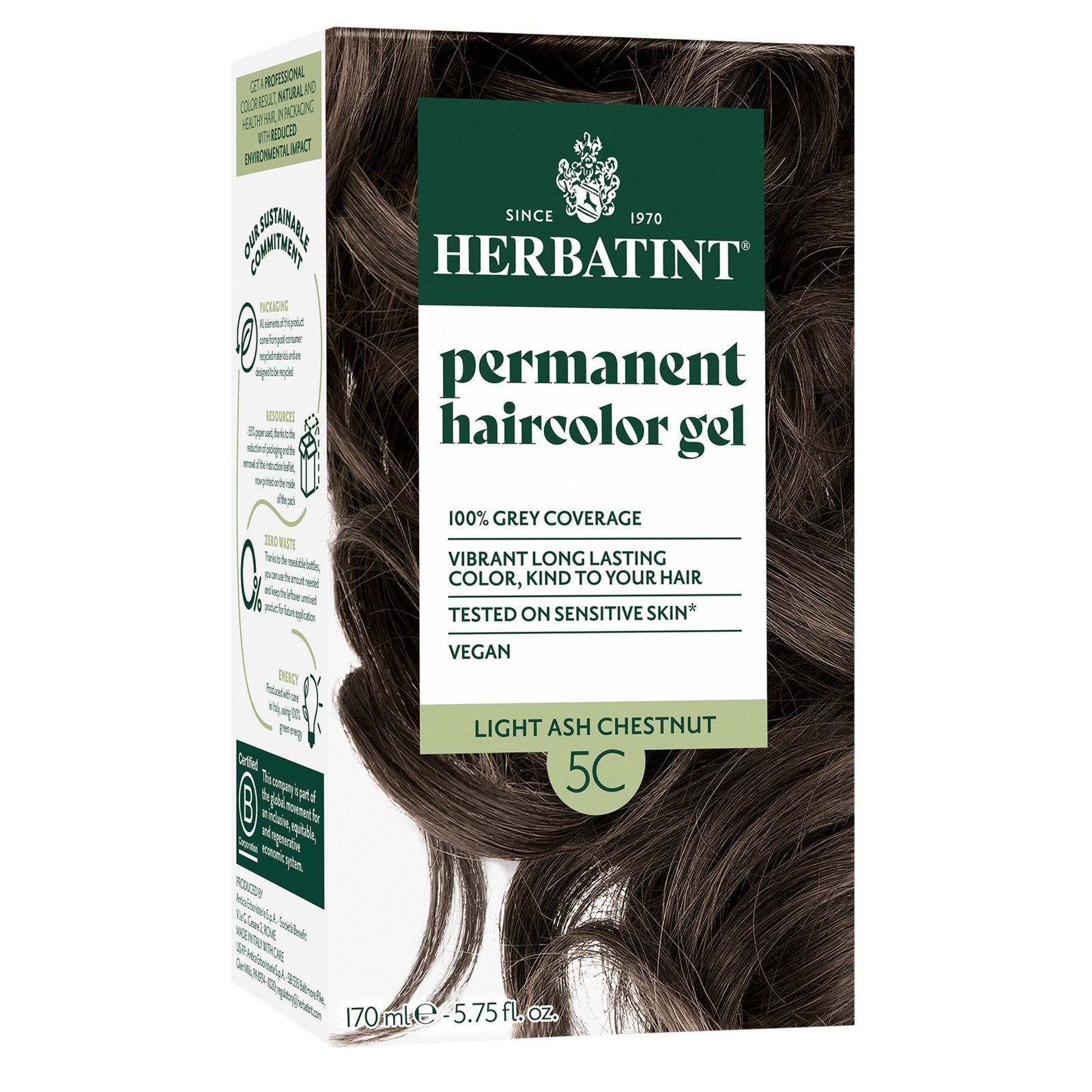 Herbatint 5C-Light Ash Chestnut-Permanent Hair Color Gel 5.75 fl oz Liquid