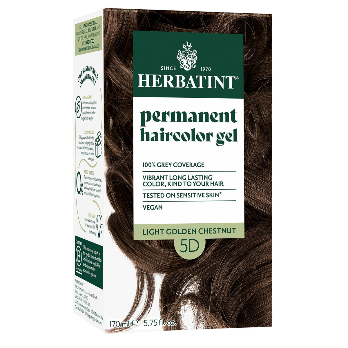 Herbatint 5D-Light Golden Chestnut-Permanent Hair Color Gel 5.75 fl oz Liquid