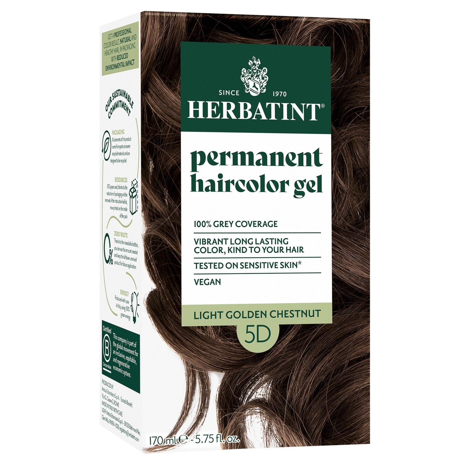 Herbatint 5D-Light Golden Chestnut-Permanent Hair Color Gel 5.75 fl oz Liquid