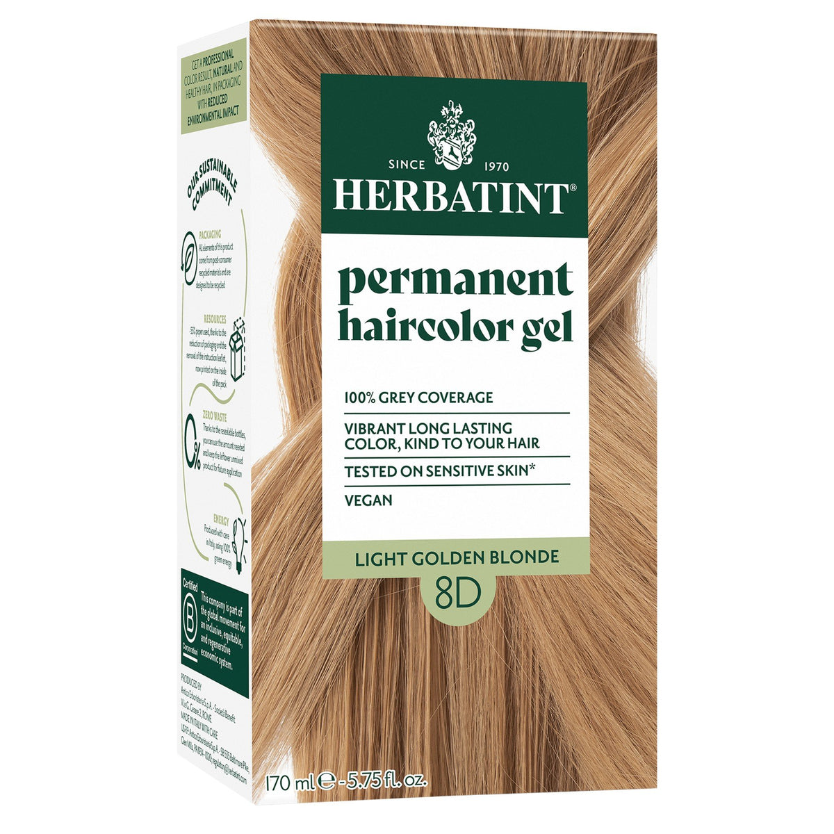 Herbatint 8D-Light Golden Blonde-Permanent Hair Color Gel 5.75 fl oz Liquid