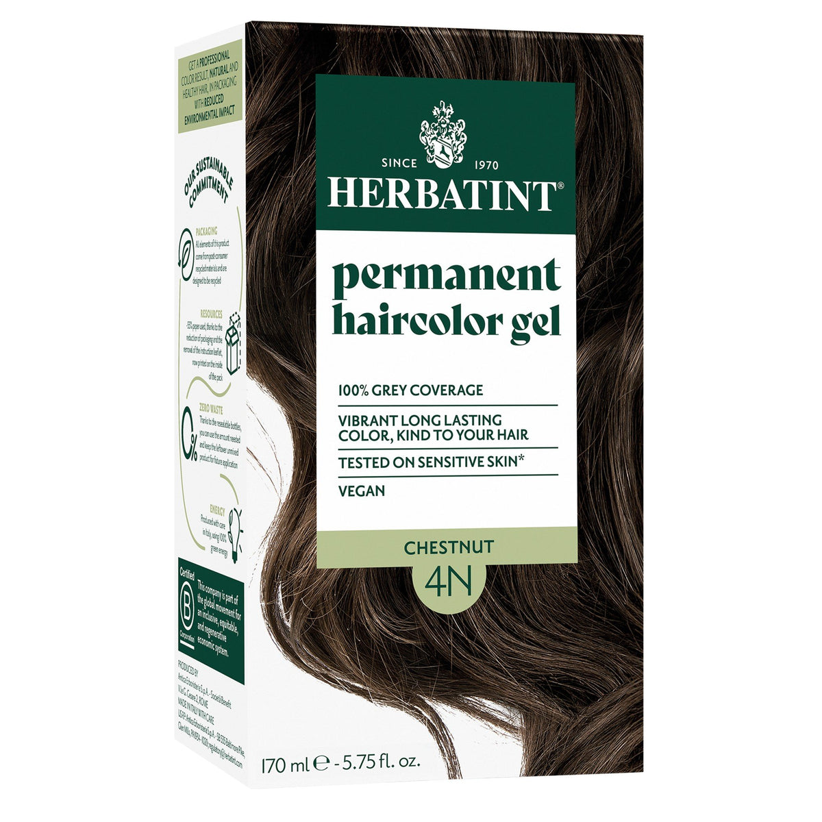 Herbatint 4N-Chestnut-Permanent Hair Color Gel 5.75 fl oz Liquid