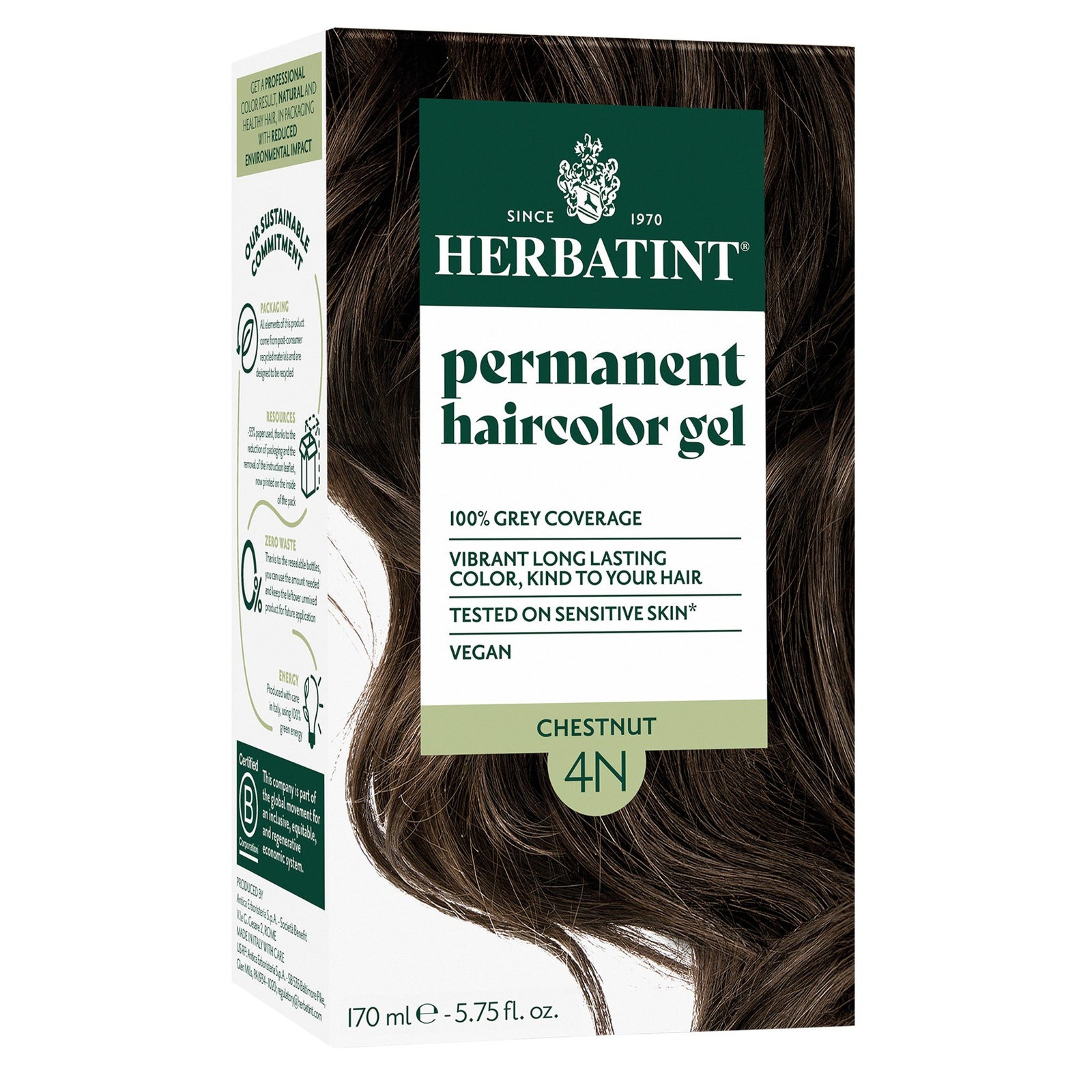 Herbatint 4N-Chestnut-Permanent Hair Color Gel 5.75 fl oz Liquid