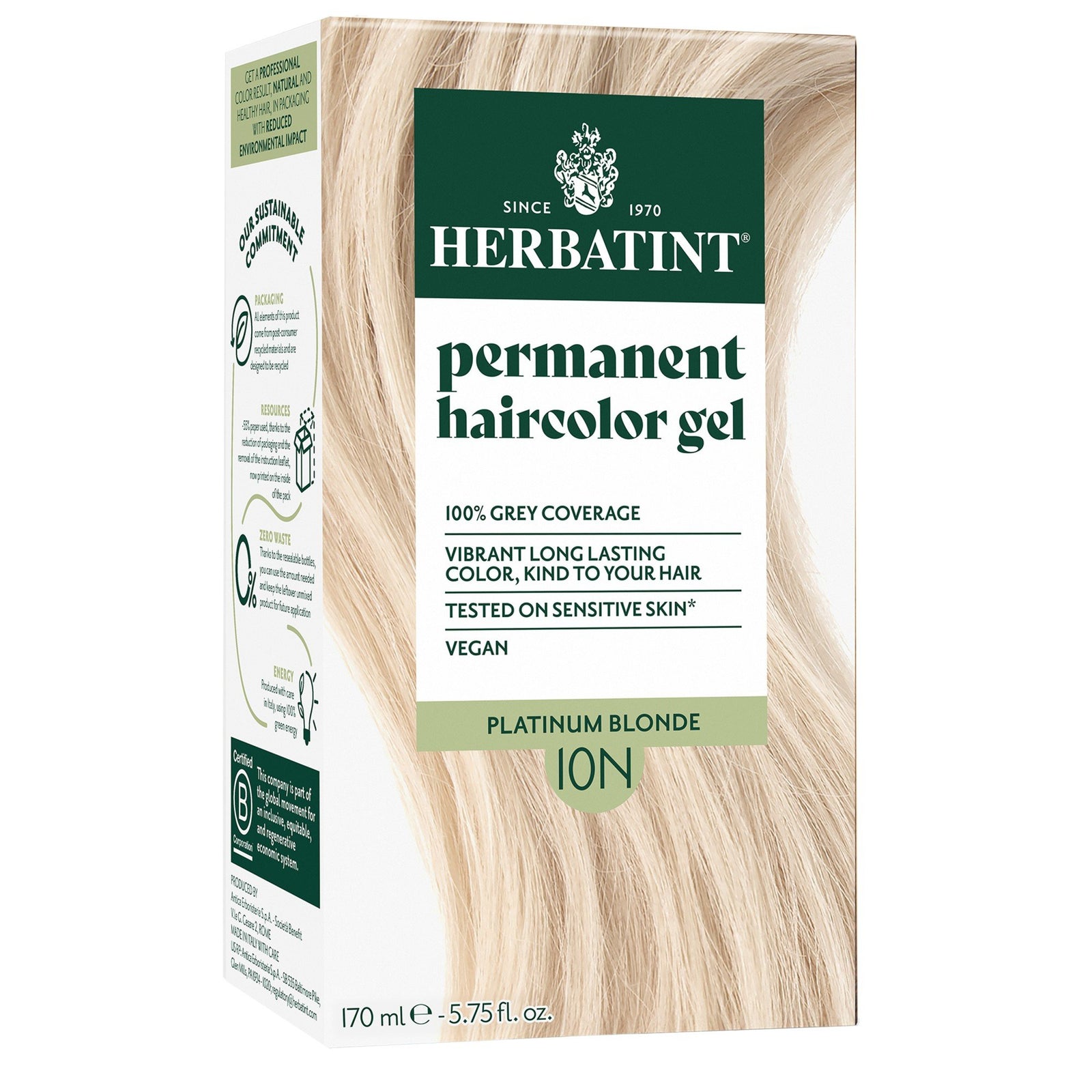 Herbatint 10N-Platinum Blonde-Permanent Hair Color Gel 5.75 fl oz Liquid