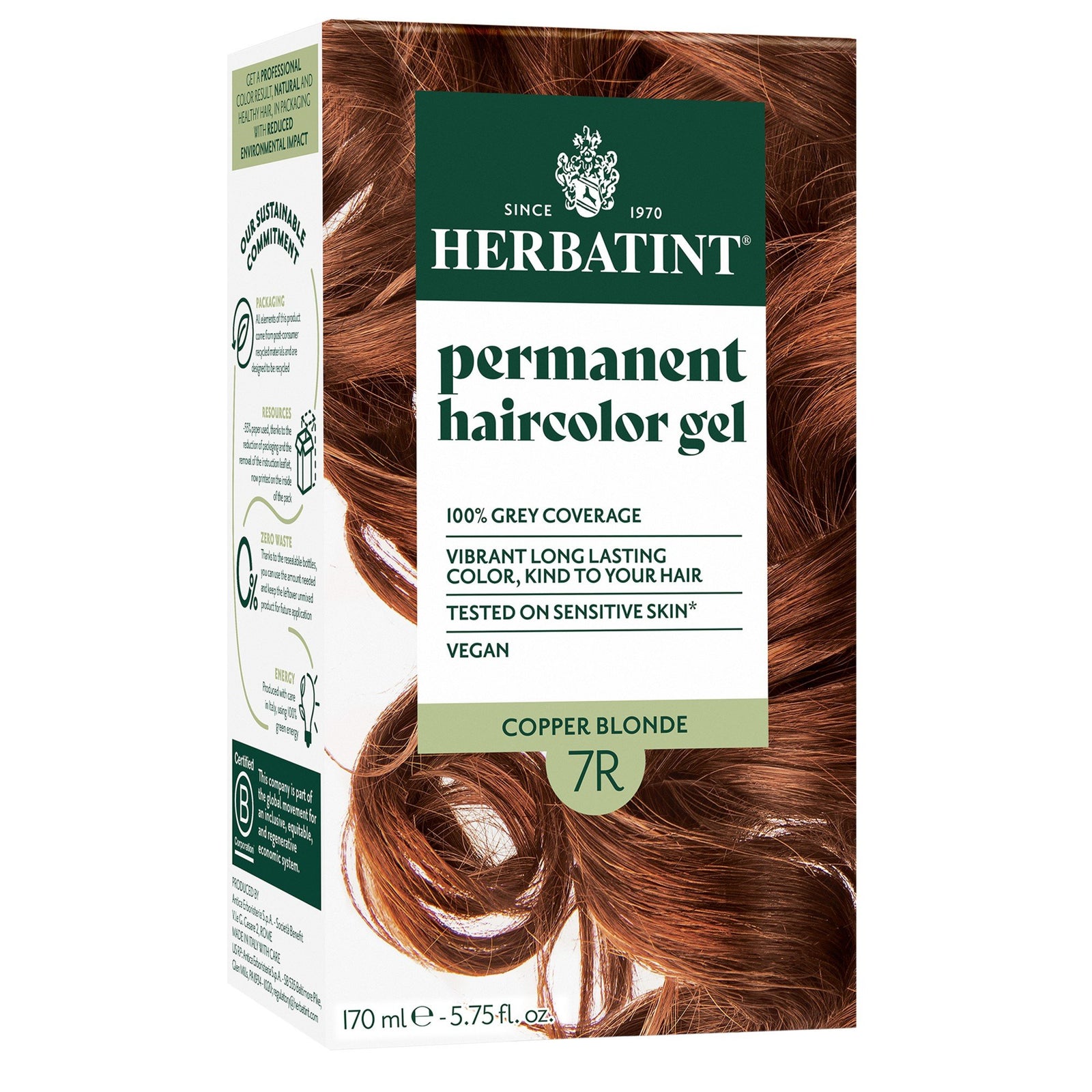 Herbatint 7R-Copper Blonde-Permanent Hair Color Gel 5.75 fl oz Liquid