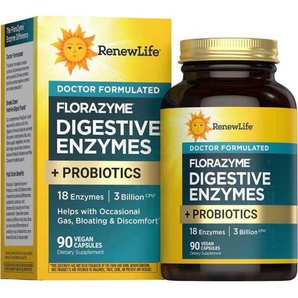 Renew Life FloraZyme Doctor Formulated Digestive Enzymes + Probiotics - 3 Billion CFU 90 Vegan Capsules