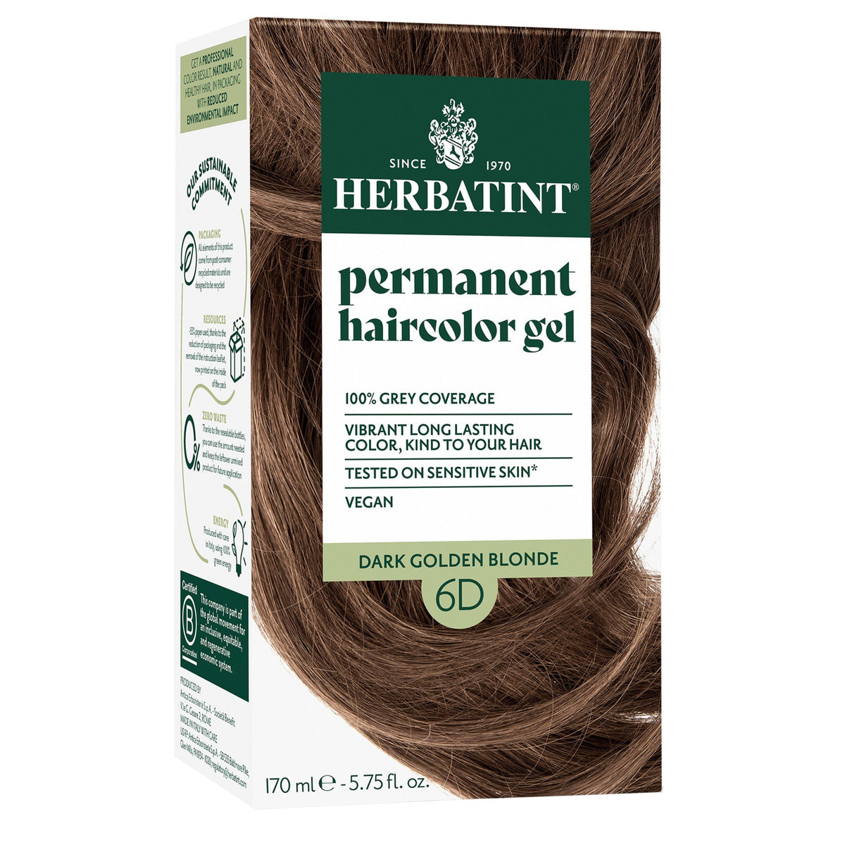 Herbatint 6D-Dark Golden Blonde-Permanent Hair Color Gel 5.75 fl oz Liquid