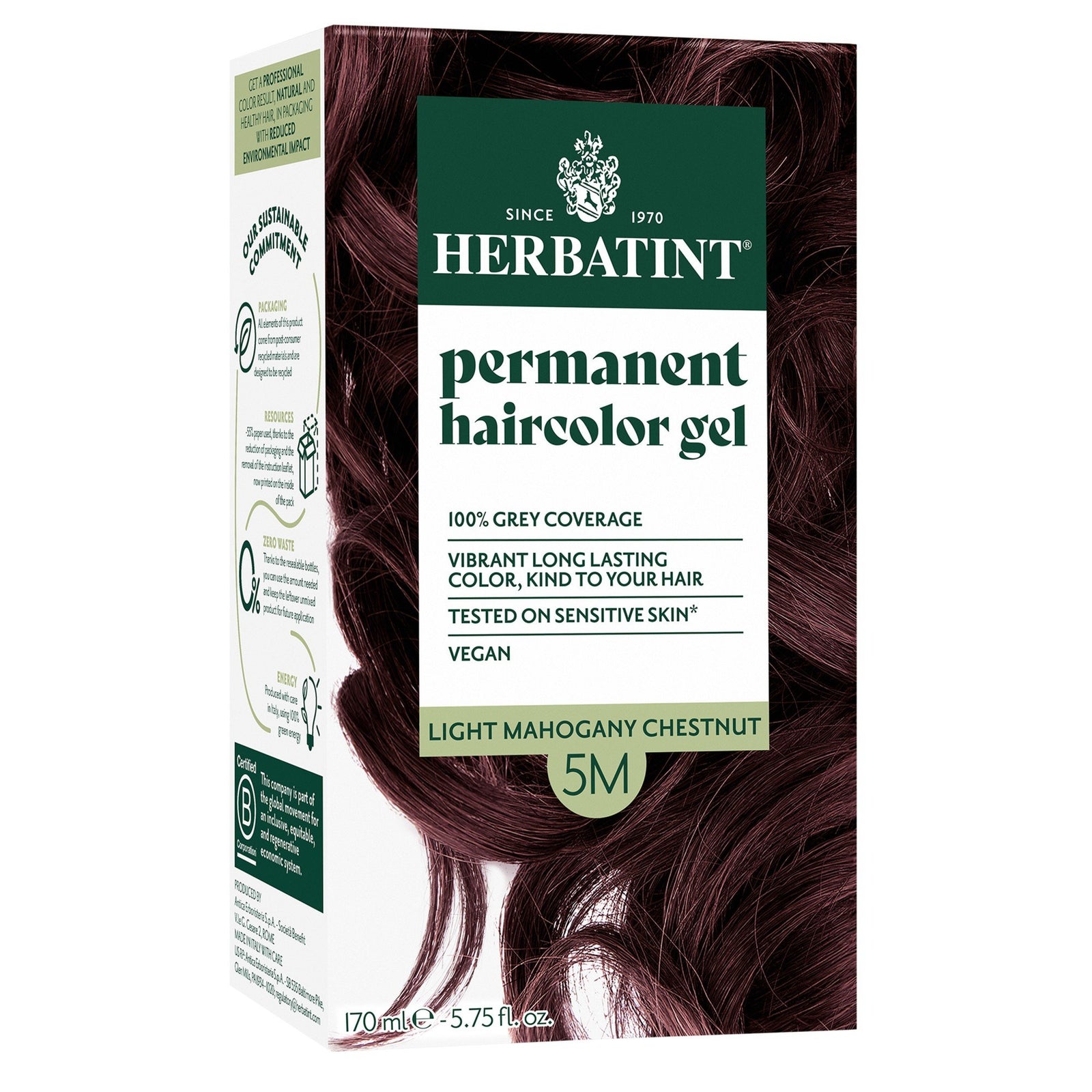 Herbatint 5M-Light Mahogany Chestnut-Permanent Hair Color Gel 5.75 fl oz Liquid