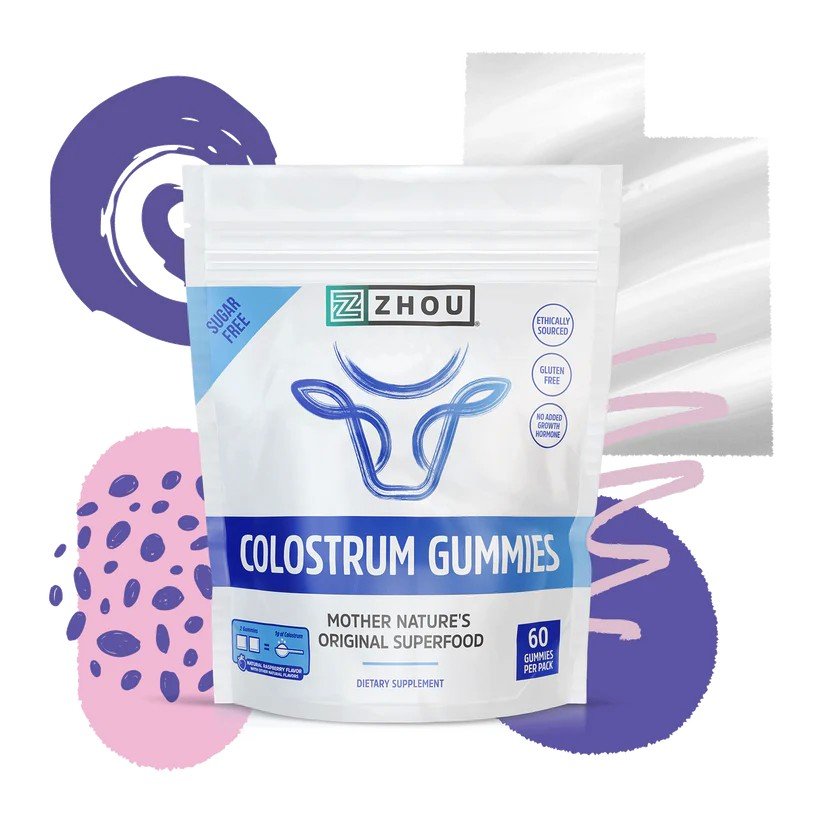 Zhou Nutrition Colostrum Gummies - Raspberry 60 Gummies