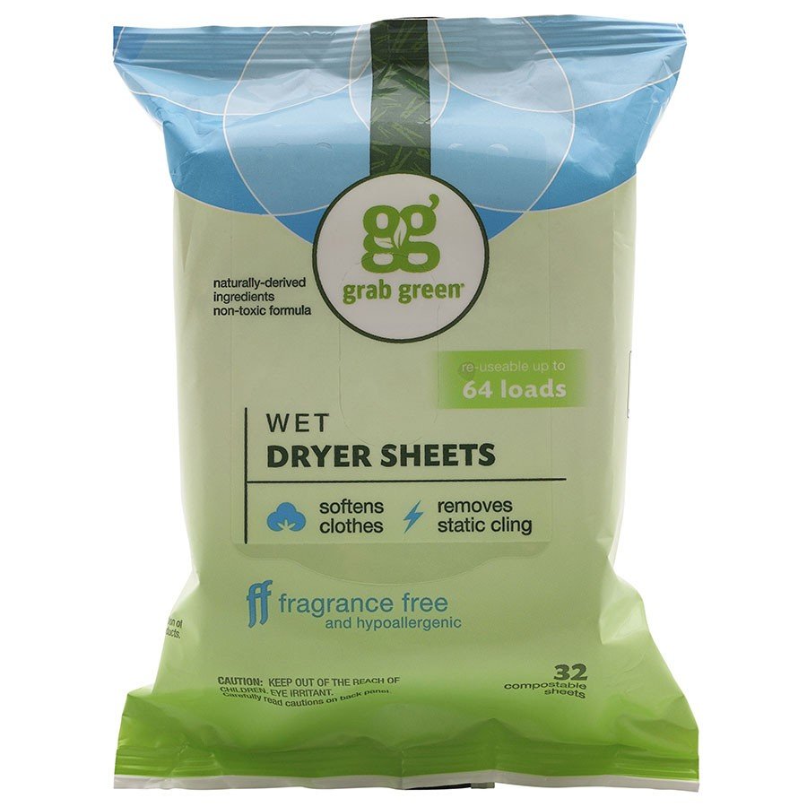 Grab Green Wet Dryer Sheets Fragrance Free 32 Sheets Pack