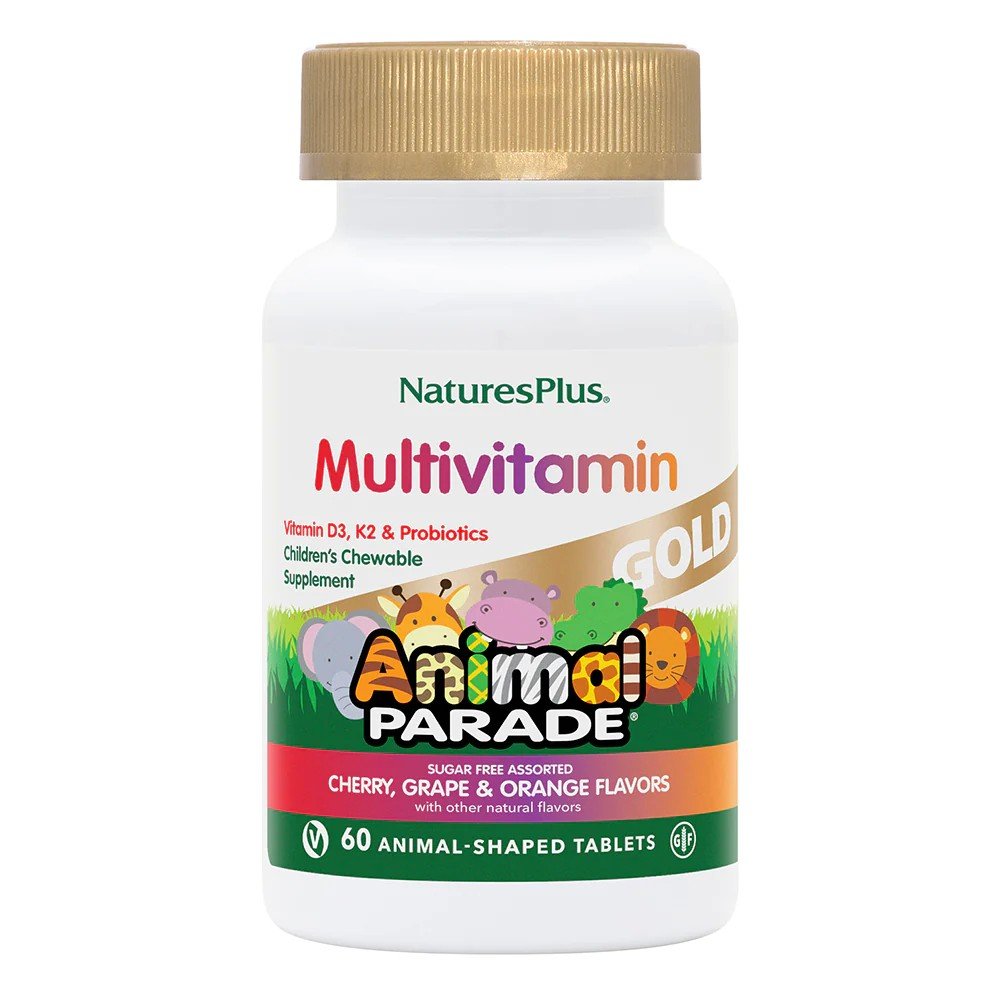 Nature's Plus SOL Animal Parade Gold-Children's Multi-Vitamin & Mineral Assorted Flavors 60 Chewable
