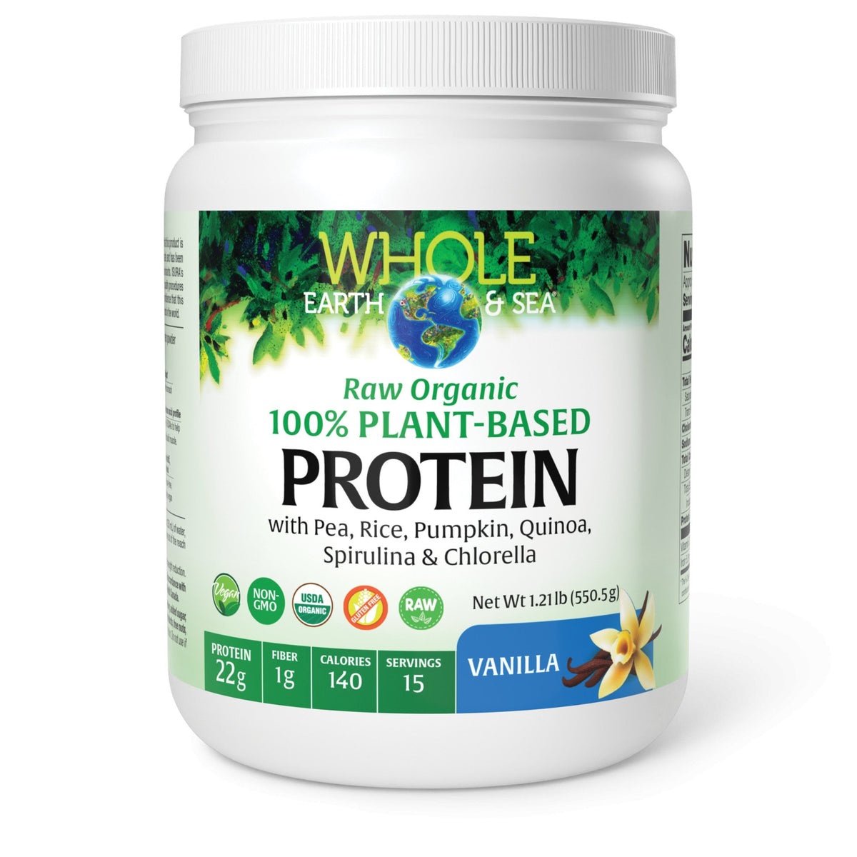 Natural Factors Whole Earth &amp; Sea Raw Organic 100% Plant-Based Protein-Vanilla 1.21 lb Powder