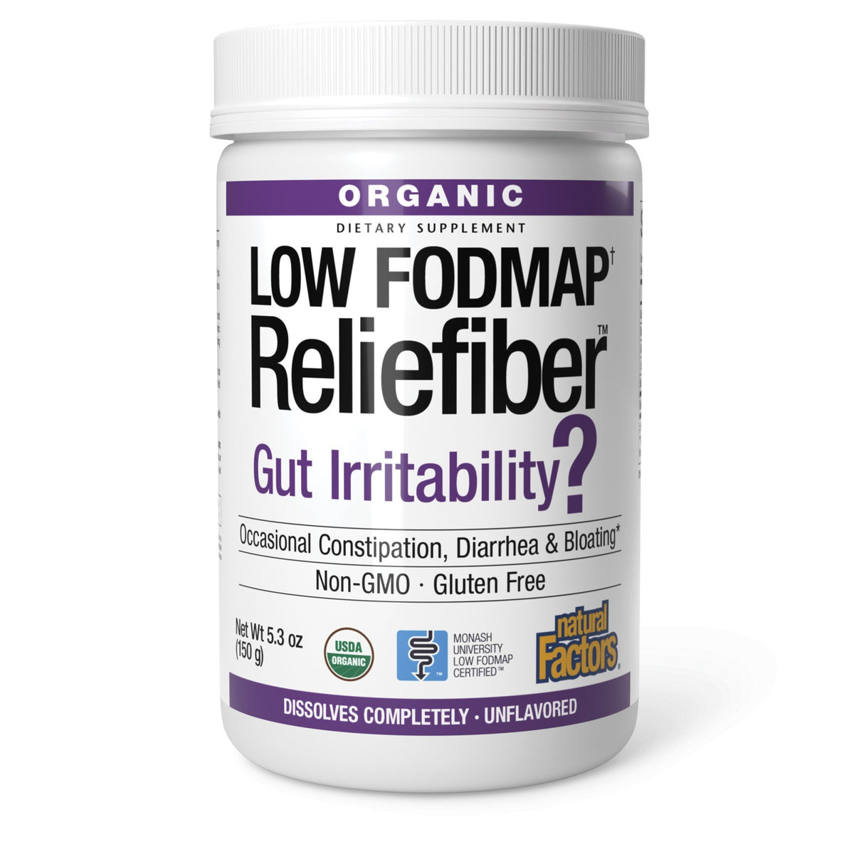 Natural Factors Organic Low-FODMAP Reliefiber Unflavored 5.03 oz Powder