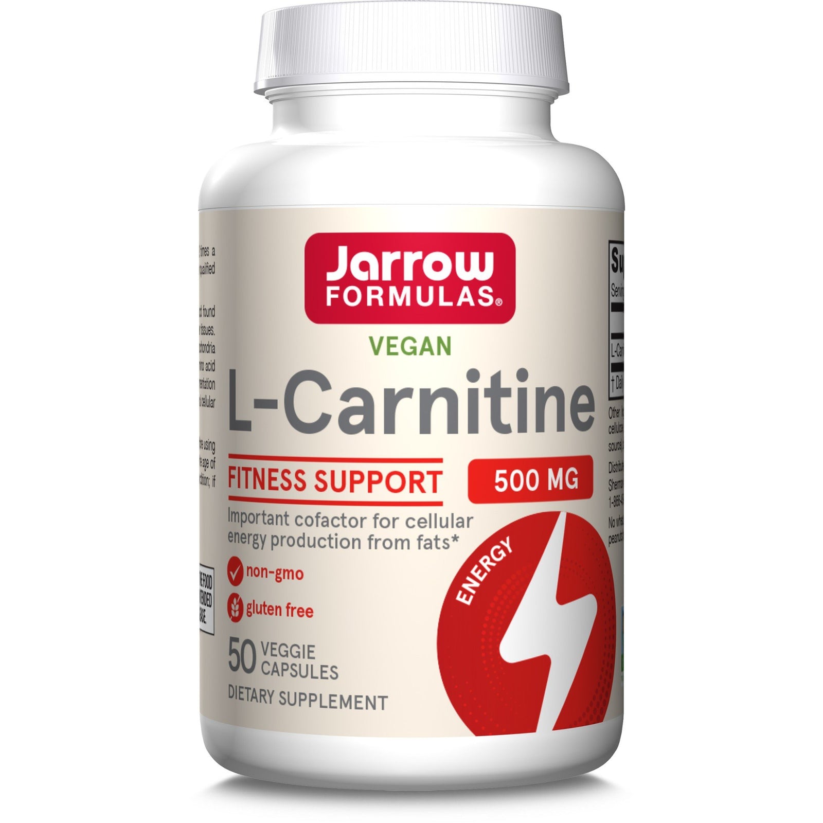 Jarrow Formulas Vegan L-Carnitine 500mg 50 Veggie Capsules