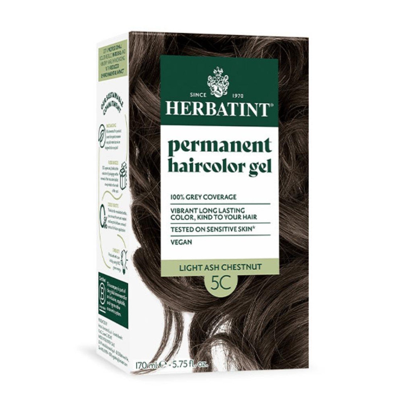 Herbatint 5C-Light Ash Chestnut-Permanent Hair Color Gel 4.56 fl oz Liquid