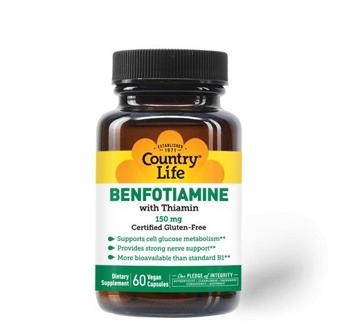 Country Life Benfotiamine with Thiamin-150 mg-Certified Gluten-Free 60 Vegan Capsules