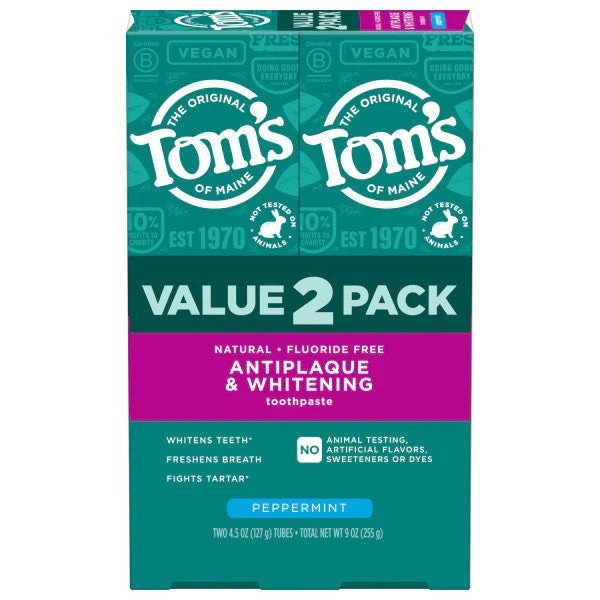 Tom's Of Maine Fluoride-Free Antiplaque &amp; Whitening  Peppermint Toothpaste 2 Pack 4.5 oz Paste