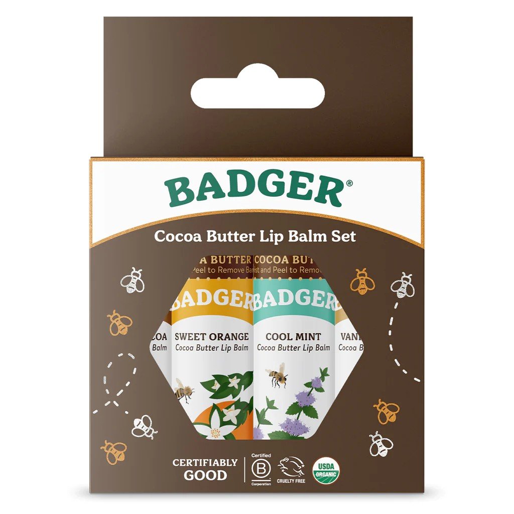 Badger Cocoa Butter Lip Balm 4 Pack Box