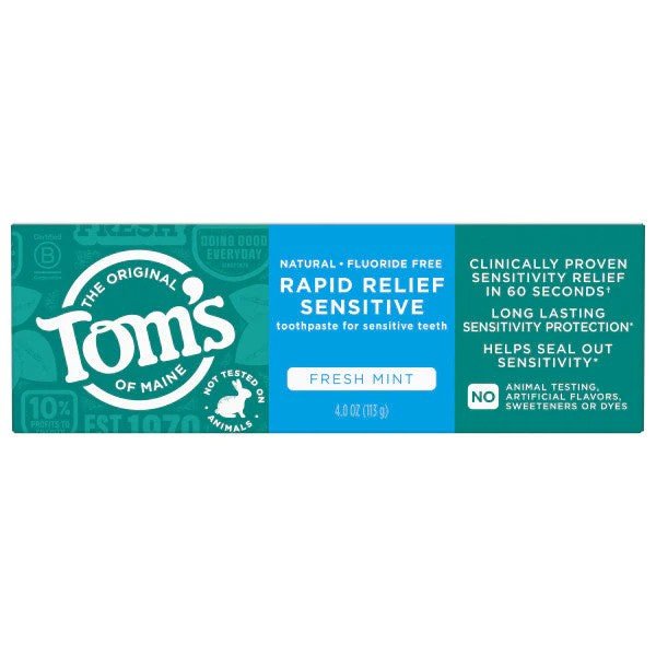 Tom's Of Maine Fluoride Free Rapid Relief Sensitive Toothpaste Fresh Mint 4 oz Paste
