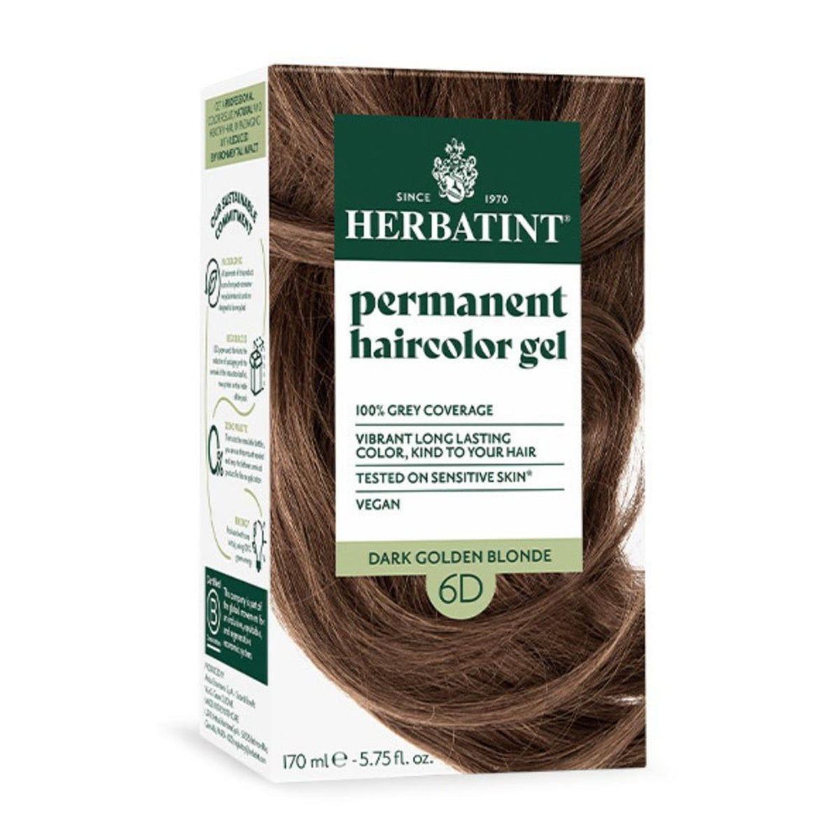 Herbatint 6D-Dark Golden Blonde-Permanent Hair Color Gel 4.56 fl oz Liquid