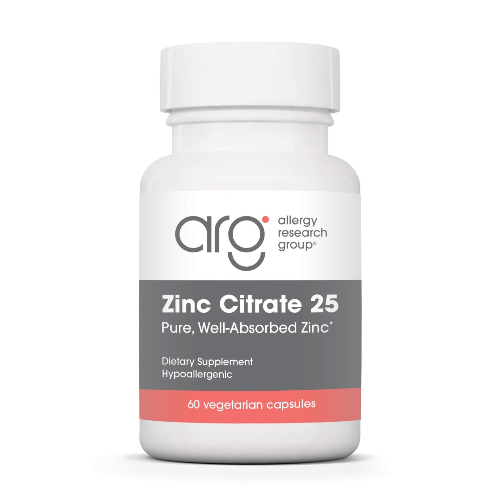 Allergy Research Group Zinc Citrate 25 Pure, Well-Absorbed Zinc 60 VegCap