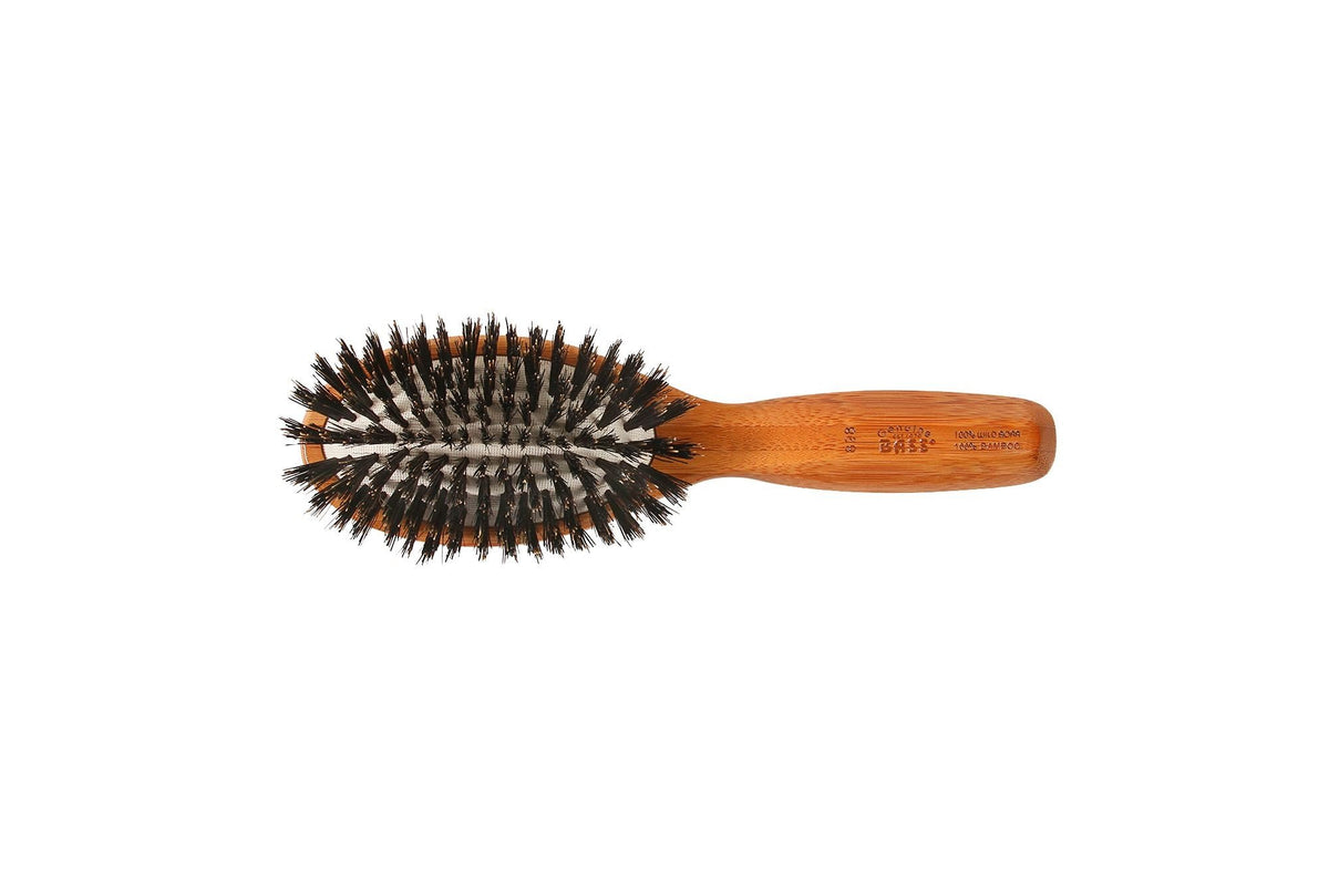 Bass Brushes Large Oval Cushion Style 100% Natural Boar Bristles Beveled Dark Bamboo Handle 1 Brush