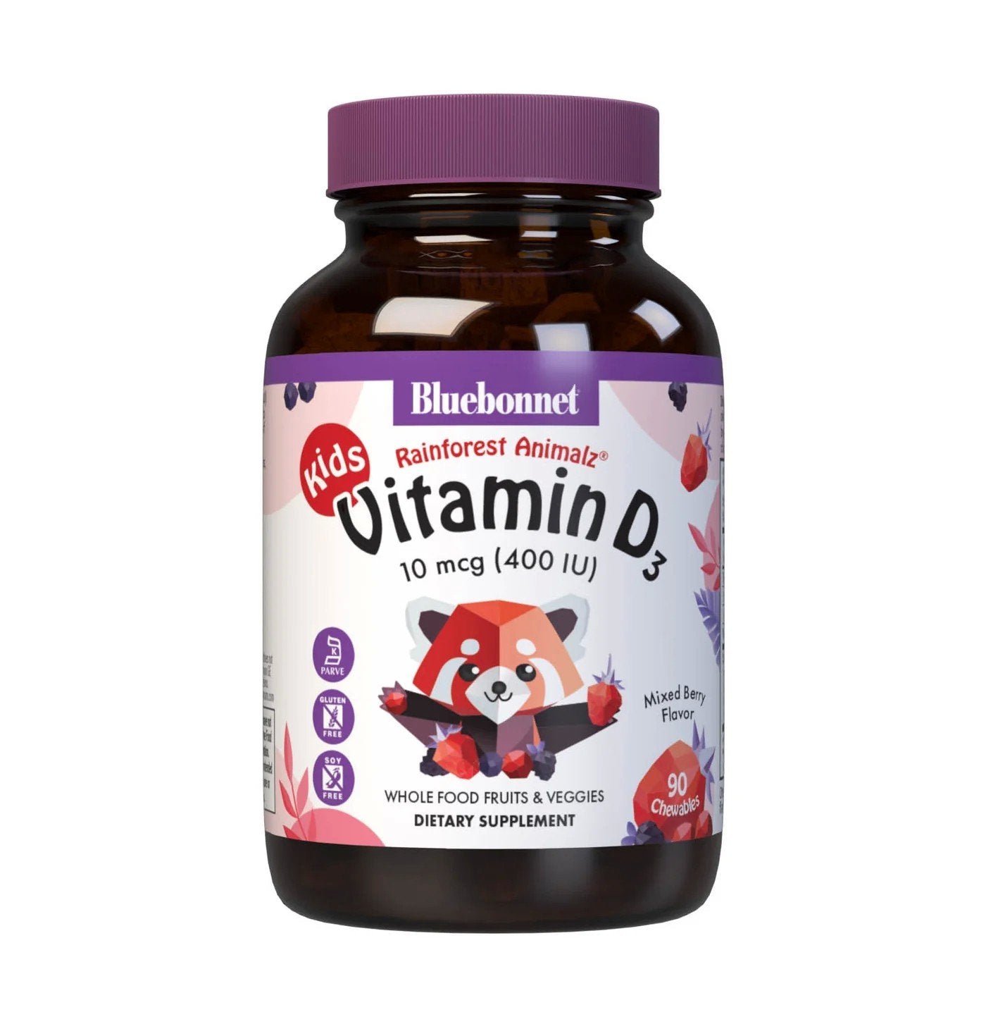 Bluebonnet Super Earth Rainforest Animalz Vitamin D3 400 IU For Children Mixed Berry Flavor 90 Chewable
