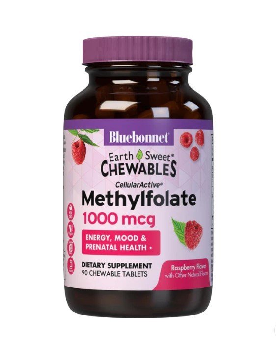 Bluebonnet Earth Sweet Chewables Methylfolate Raspberry 1000 mcg 90 Chewable