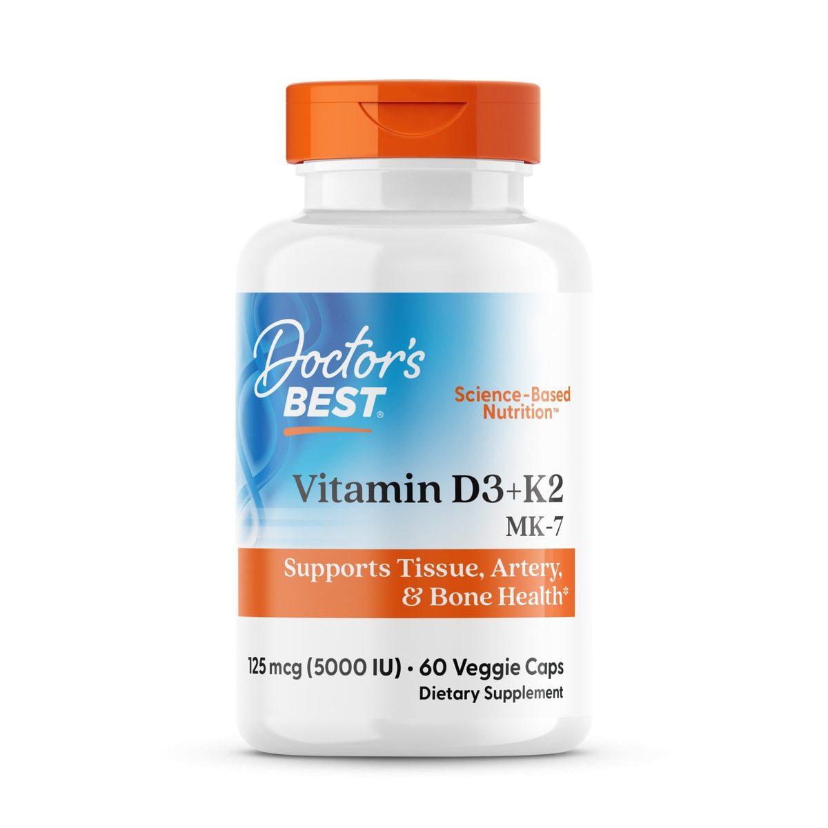 Doctors Best Vitamin D3 + K2 MK-7 125 mcg (5000 IU) 60 VegCap