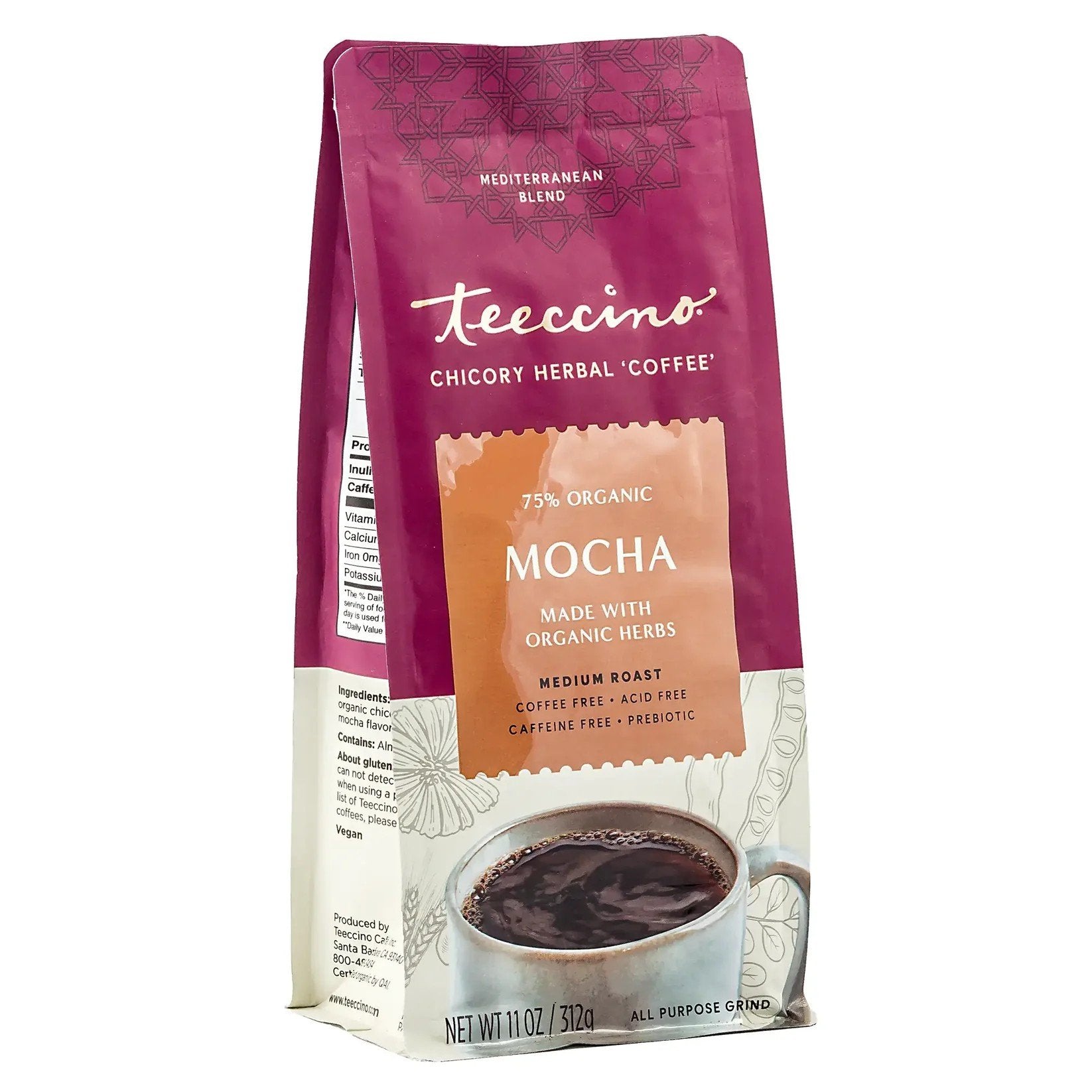 Teeccino Mocha Chicory Herbal Coffee 11 oz Powder