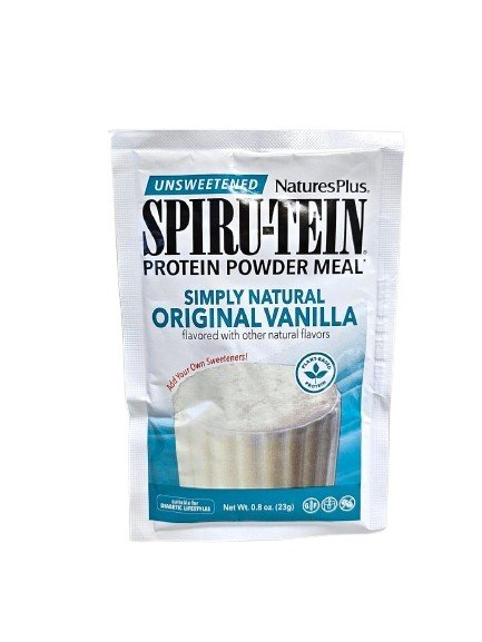 Nature's Plus SPIRU-TEIN Protein Powder Meal - Simply Natural Original Vanilla - Unsweetened 8 Packets