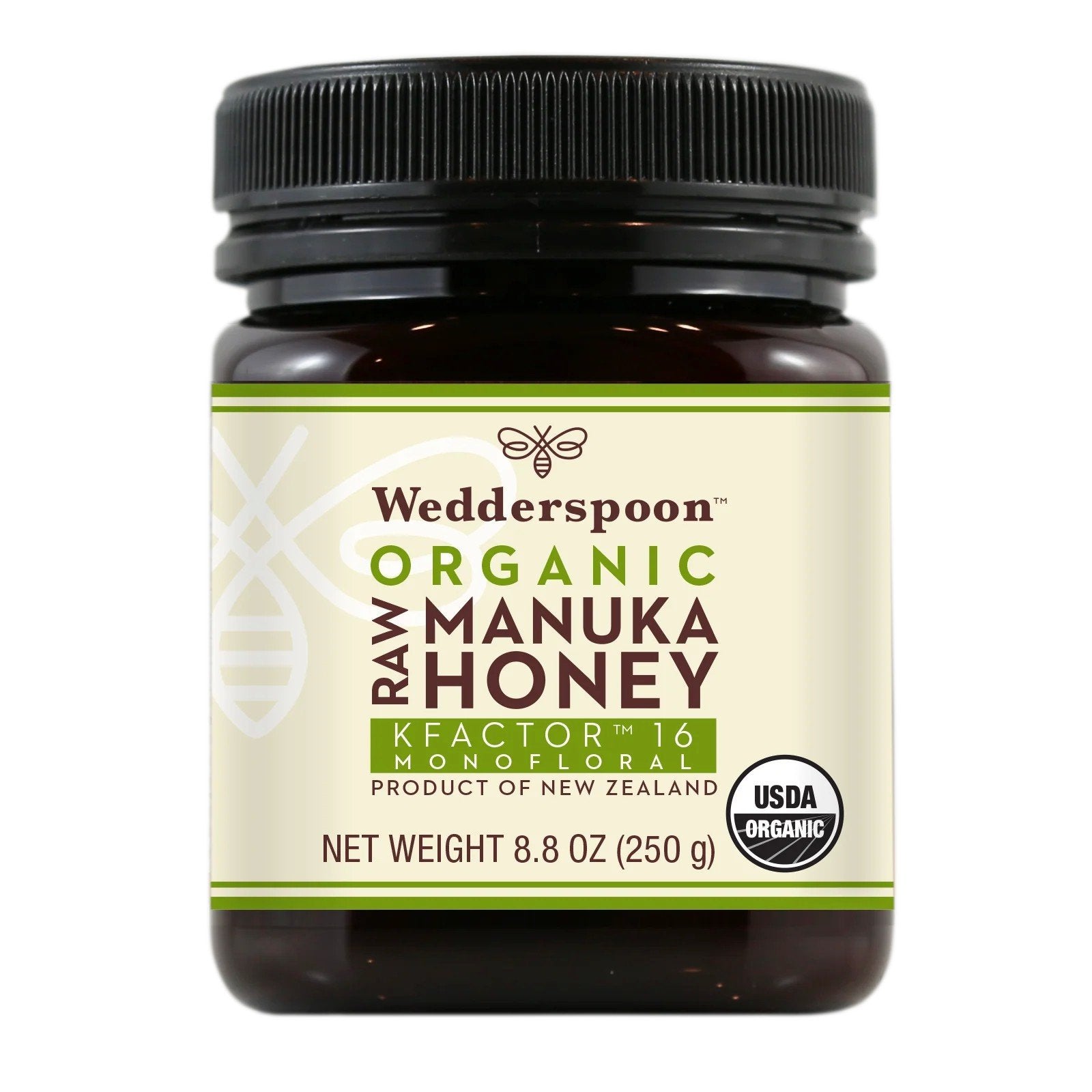 Wedderspoon Organic Raw Manuka Honey-KFactor 16-Monofloral 8.8 oz (250 g) Jar